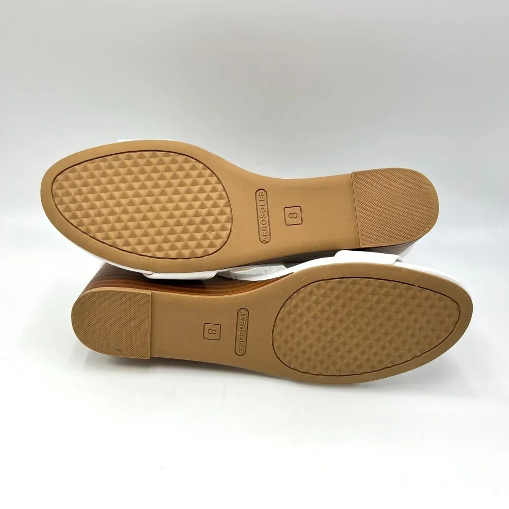 Aerosoles Womens Size 8 Willowbrook White Leather‎ Wedges Sandals Shoes